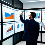 A diverse group of professional business individuals, fully clothed in modest business attire, are gathered around a large interactive screen in a bright, modern innovation lab. They are actively engaged in data analysis, pointing at graphs and charts displaying market validation metrics and consumer feedback. The atmosphere is collaborative and focused, symbolizing core concept testing and early market insights. The image emphasizes professional photography, high detail, perfect anatomy, correct proportions, natural pose, well-formed hands, and proper finger count. This is a safe for work, appropriate content, and professional image.