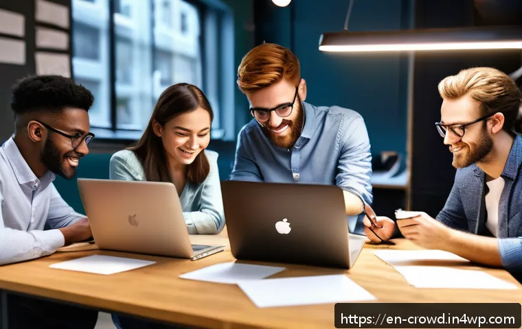 크라우드펀딩에서의 네트워킹 방법 - A vibrant creative workspace showing a diverse group of young professionals collaborating passionate...