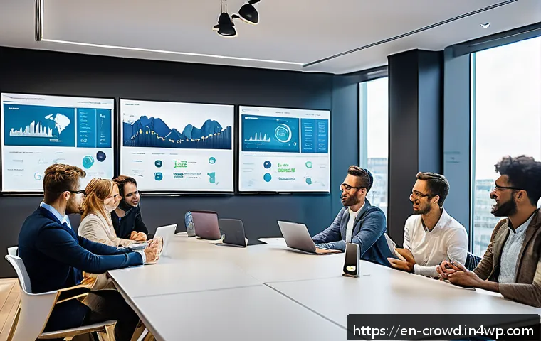 크라우드펀딩 투자자의 경험 담기 - A professional, modern coworking space scene showing diverse entrepreneurs and investors engaged in ...